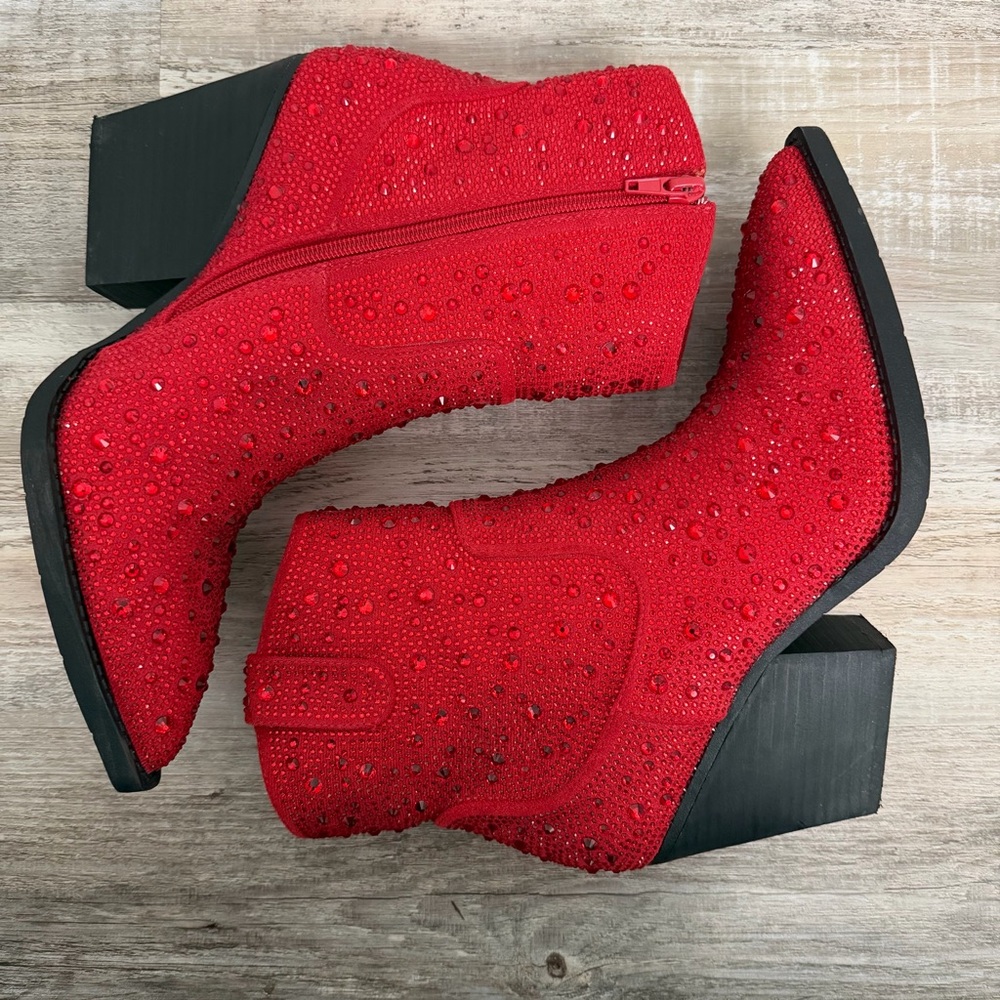 Very G Cherry Red Rhinestone Cowgirl Boots-size 9.5 *like NEW* - Picture 4 of 9